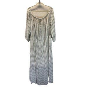 NEW‎ Lane Bryant Plus size 26/28 Chiffon Flowy Midi Dress White Gray stripe